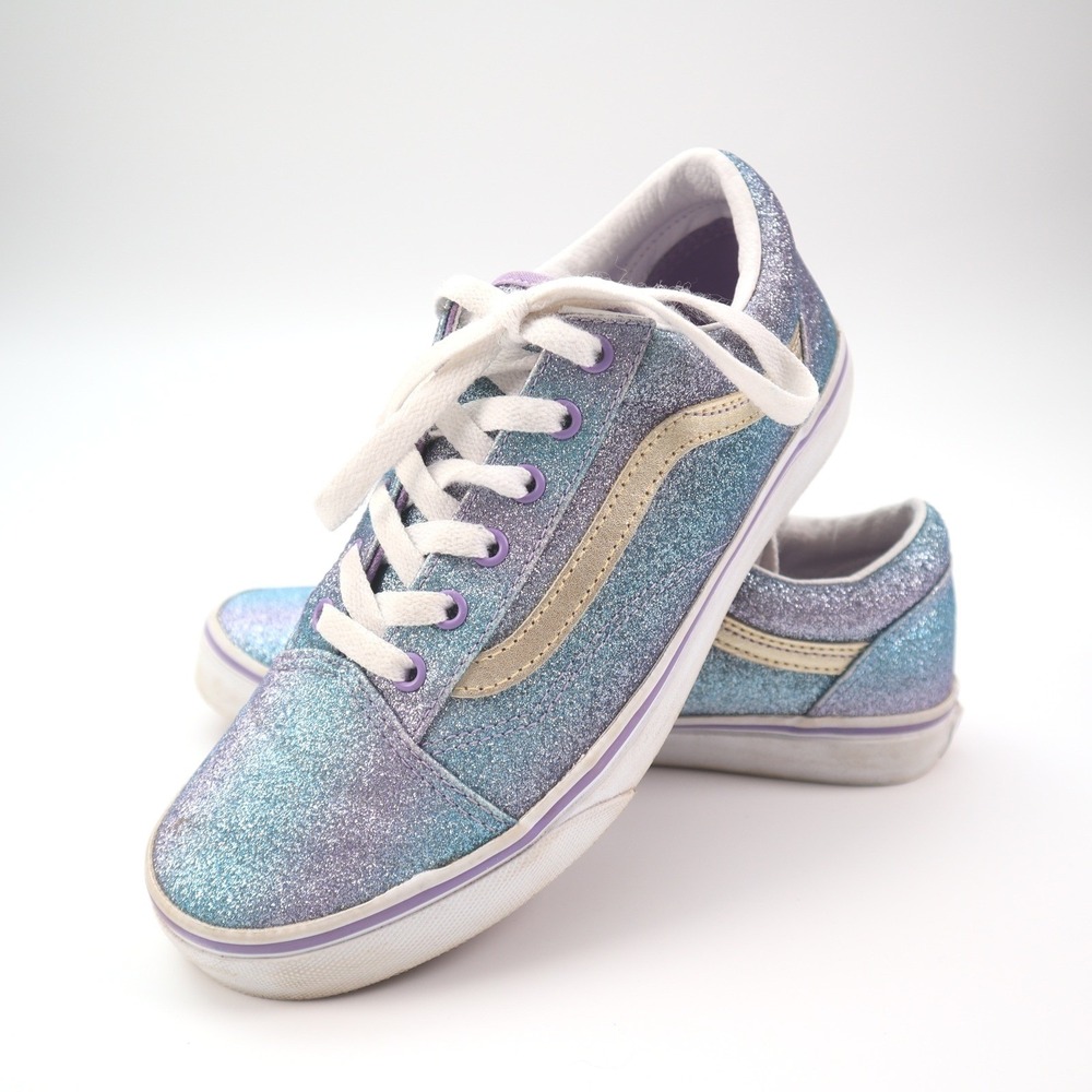 Vans Old Skool Glitter Shoes Girls 5.5 Blue Purple Gold Sparkle Rare Colorway